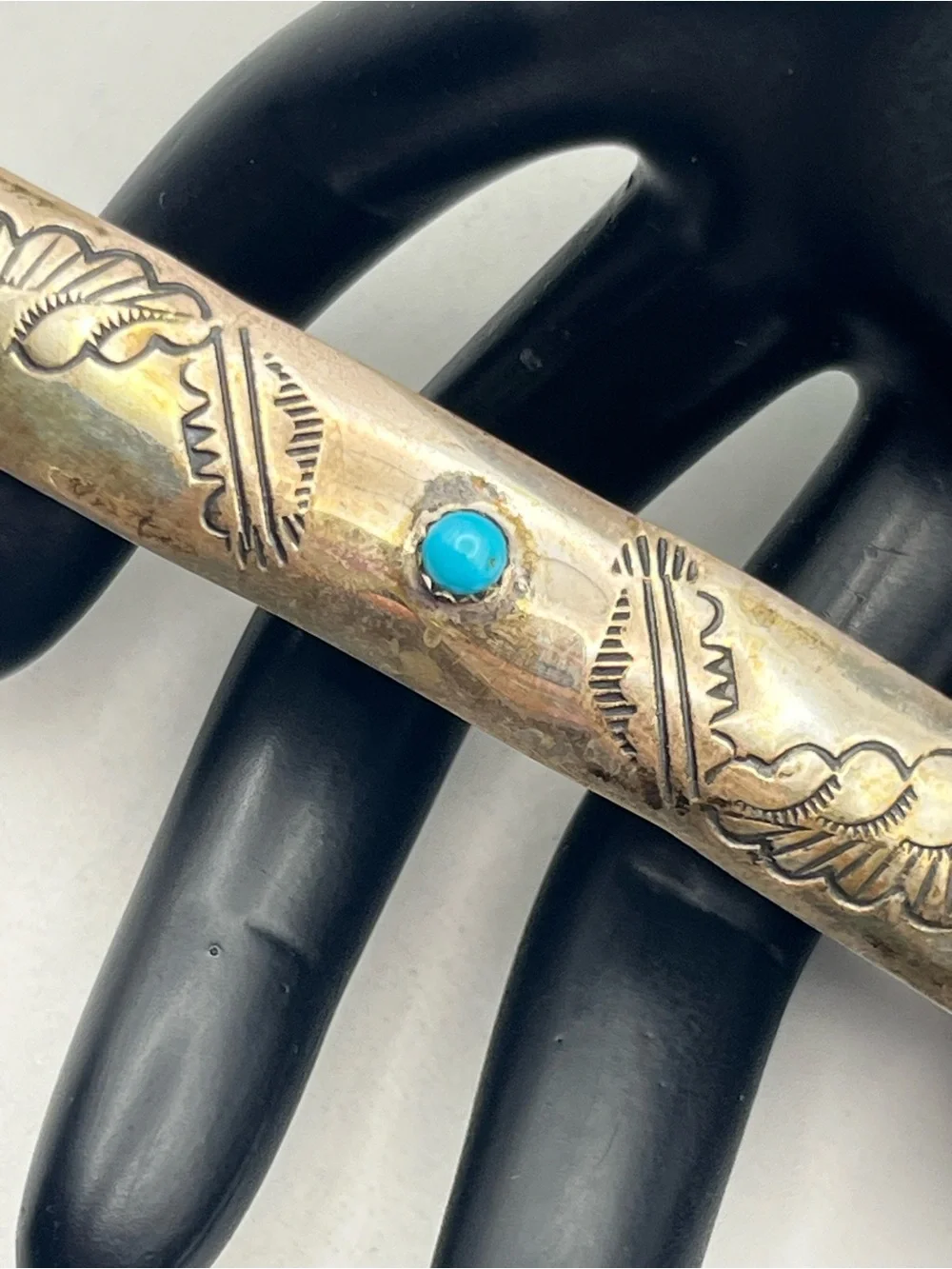 Navajo RB Vintage Sterling Silver & Turquoise Native American Hair Barrette Clip